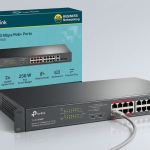 TP LINK TL-SL1218MP 16 PORT 10/100 POE+ 2PORT UPLINK GIGA RACKMOUNT SWITCH