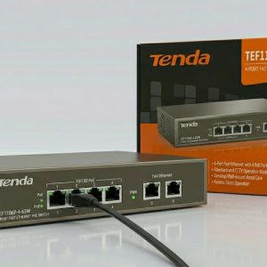 Tenda TEF1106P-4-63W 6-Port Fast Ethernet PoE Switch (4 × PoE Ports + 2 × Uplink Ports, 63W PoE Budget, Metal Body)