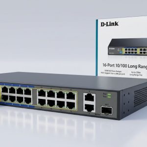 D‑Link DES‑F1016P 16‑Port 10/100 Long‑Range Unmanaged PoE+ Switch