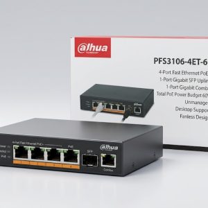 Dahua PFS3106-4ET-60 4-Port Fast Ethernet PoE Switch (60 W, 1× Gigabit + 1× SFP Uplink)